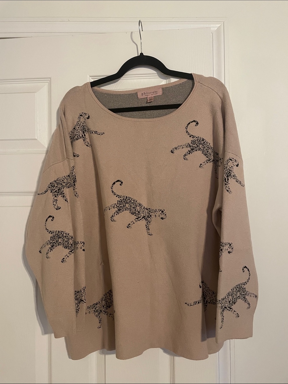 Philosophy Beige Leopard-Print Scoopneck Sweater